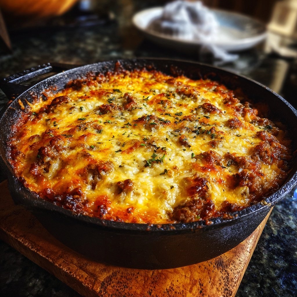 Ground Beef And Cheesy Rice Bake