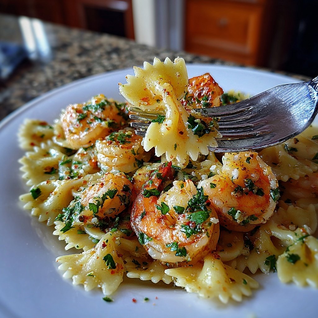 Bow Tie Pasta With Garlic Butter Shrimp