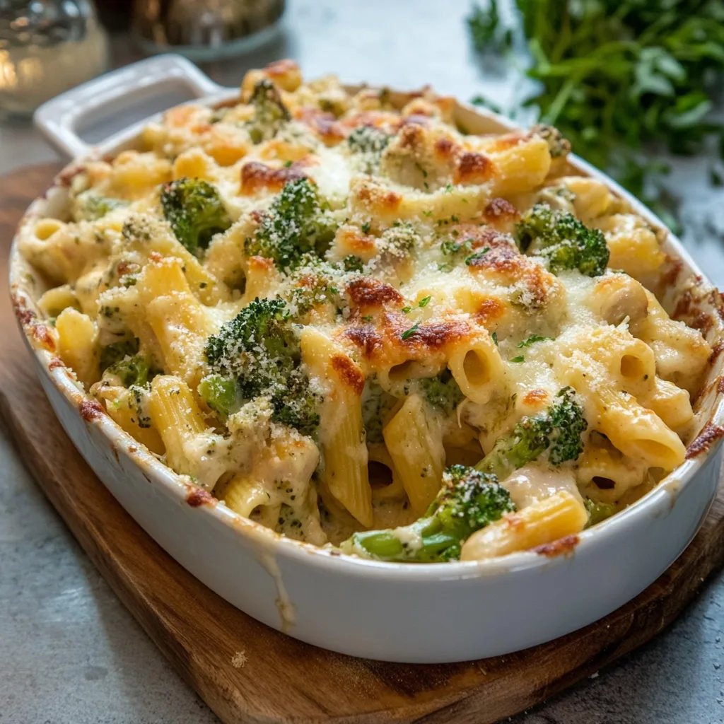 Creamy Pesto Chicken and Broccoli Pasta Bake